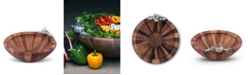 Vagabond House Acacia Wood "Harvest" Serving, Salad, Fruit Bowl with Solid Pewter Accents